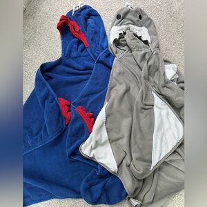 Kids Blue and Gray Hooded Towels - superhero and shark